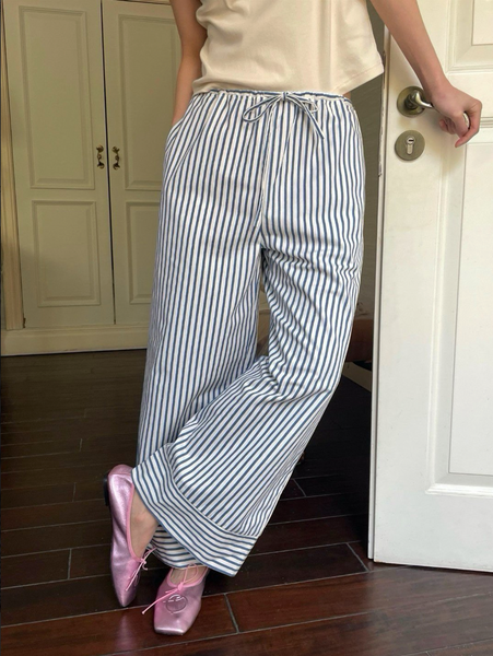 Cotton Stripe Wide Pants