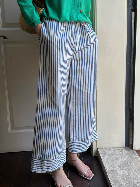 Cotton Stripe Wide Pants