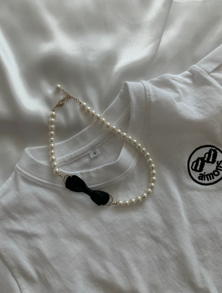 Ribbon Pearl Choker Necklace
