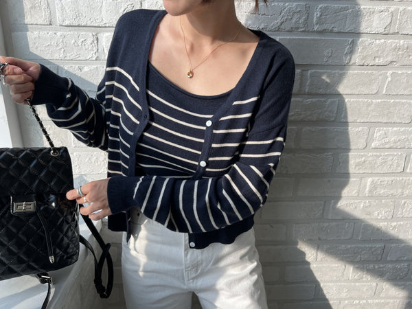 Stripe Knit tank top and cardigan set