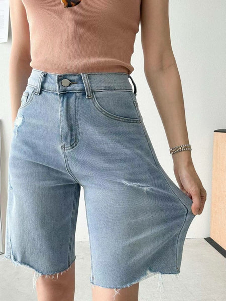 Distressed Span Jean Shorts