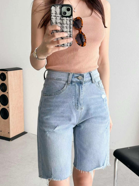 Distressed Span Jean Shorts