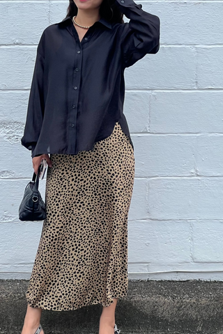 Leopard Print Satin Skirt