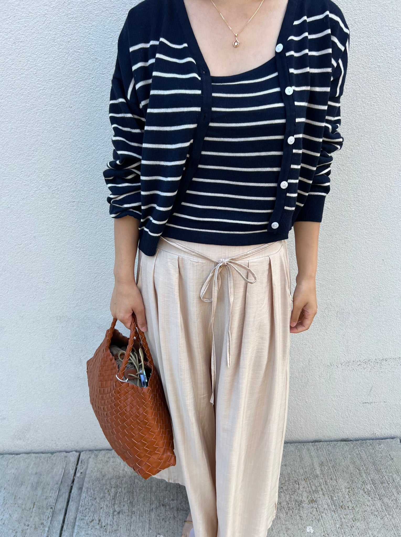 Stripe Knit tank top and cardigan set