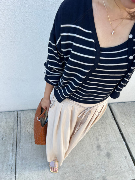 Stripe Knit tank top and cardigan set