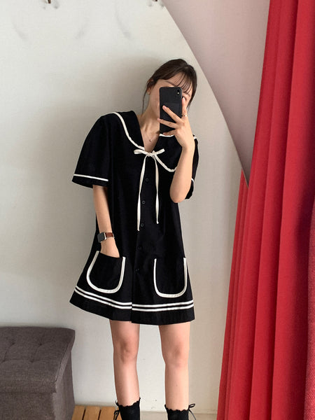 Wavy Collared Linen mini dress