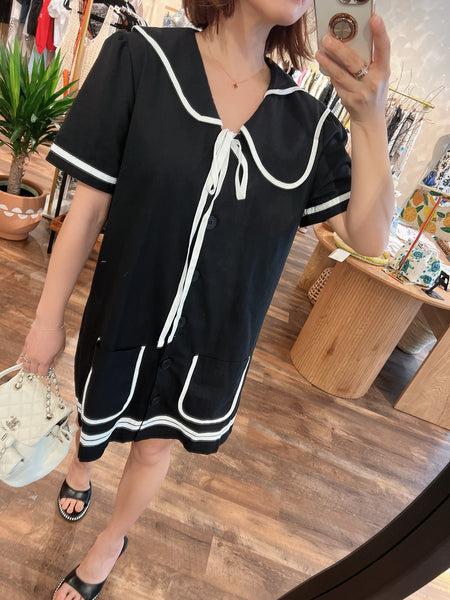 Wavy Collared Linen mini dress