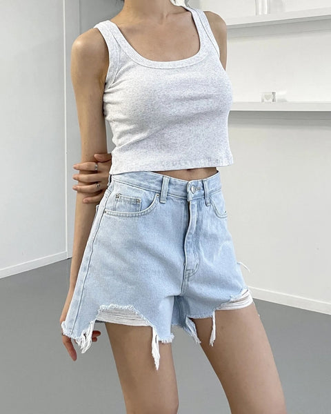 Distressed Denim Shorts