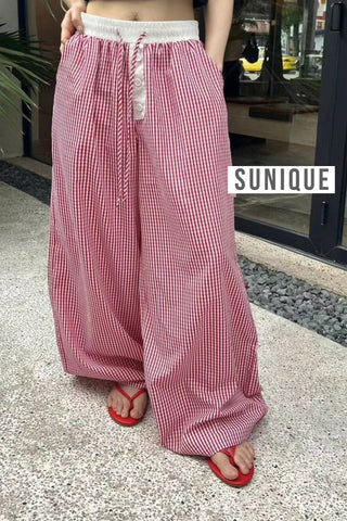 Gingham Check Wide Pants